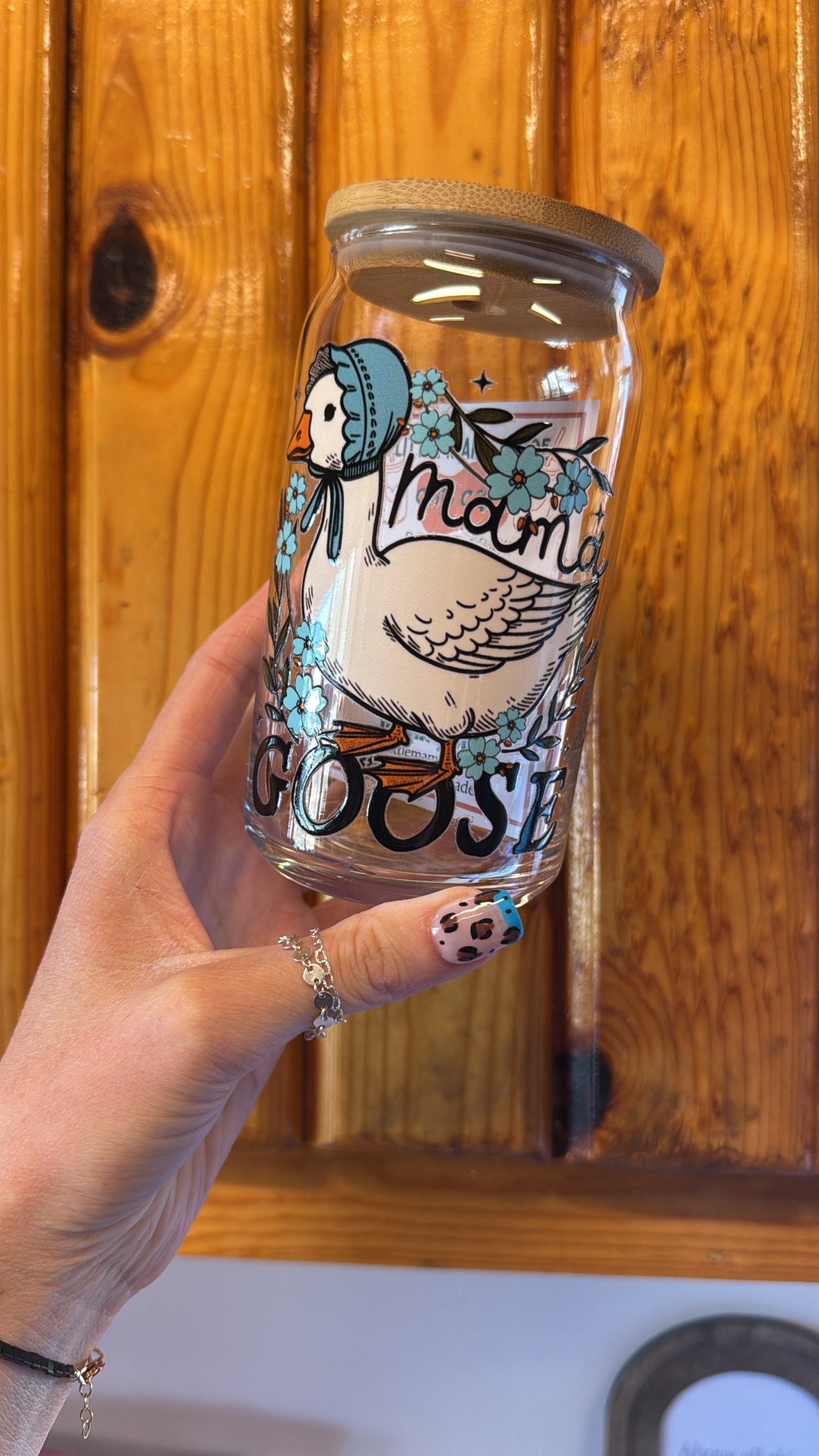 Blue Flower Mama Goose Cup
