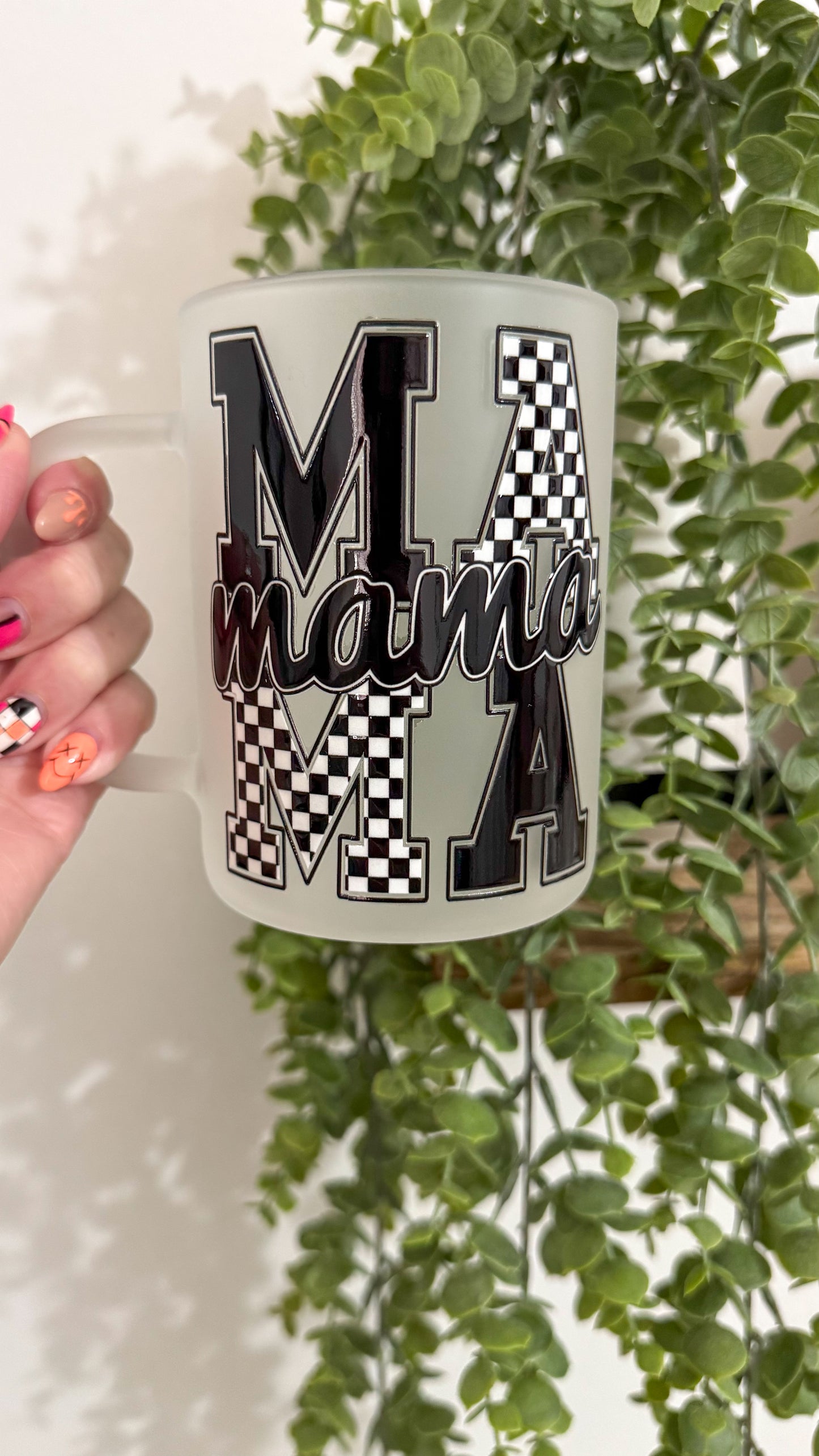 Mama x2 Black Checkered Coffee Mug
