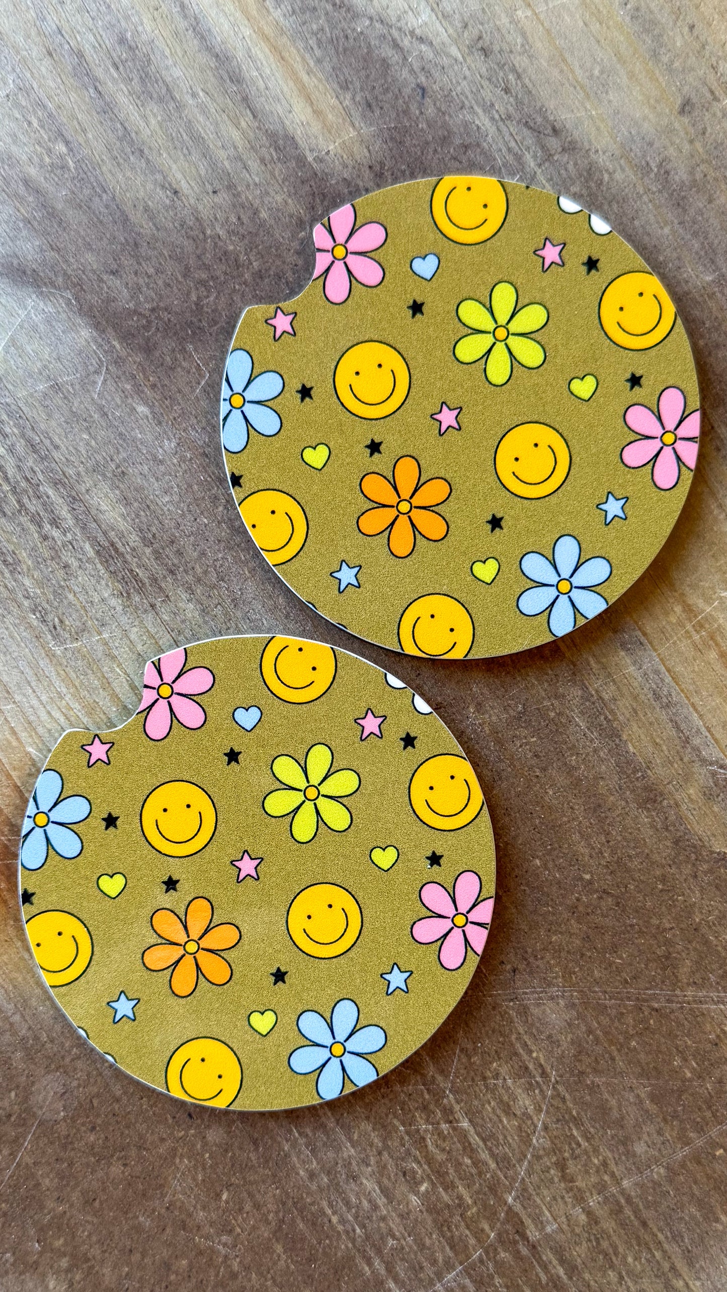 Brown Florals + Smileys Coaster