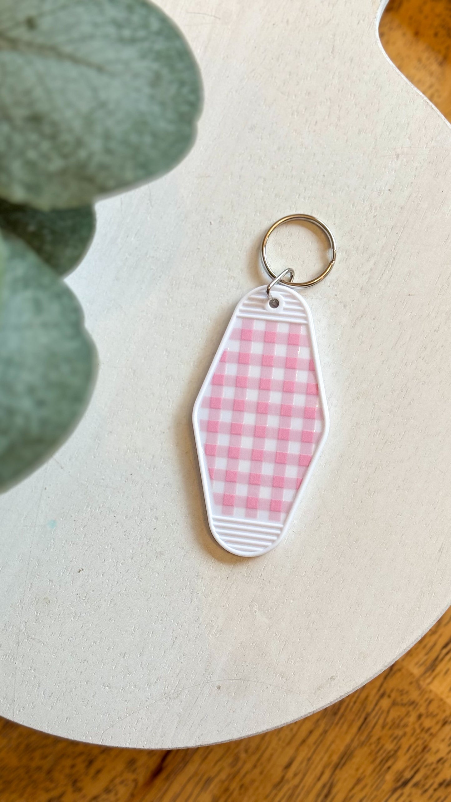 Pink Gingham Keychain