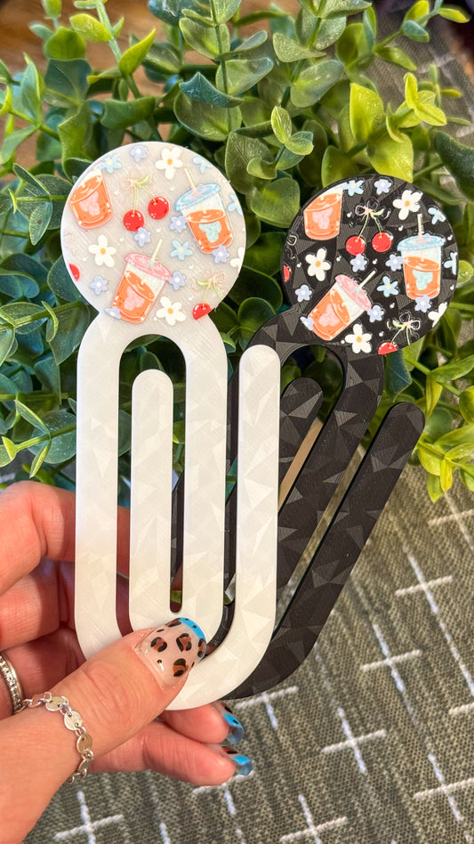 Iced Coffee + Blue Flowers Paperclip Bookmark
