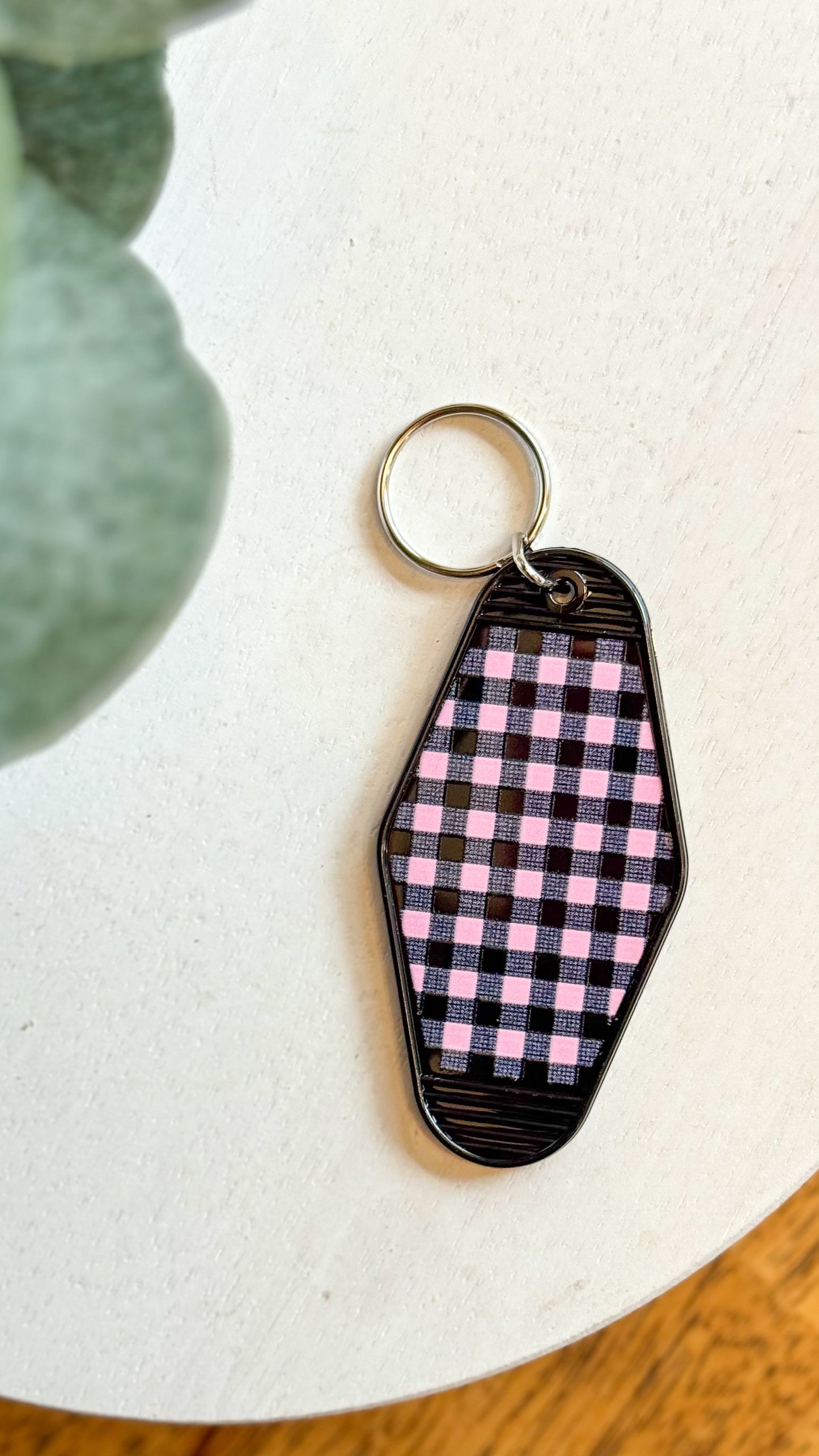 Pink Gingham Keychain