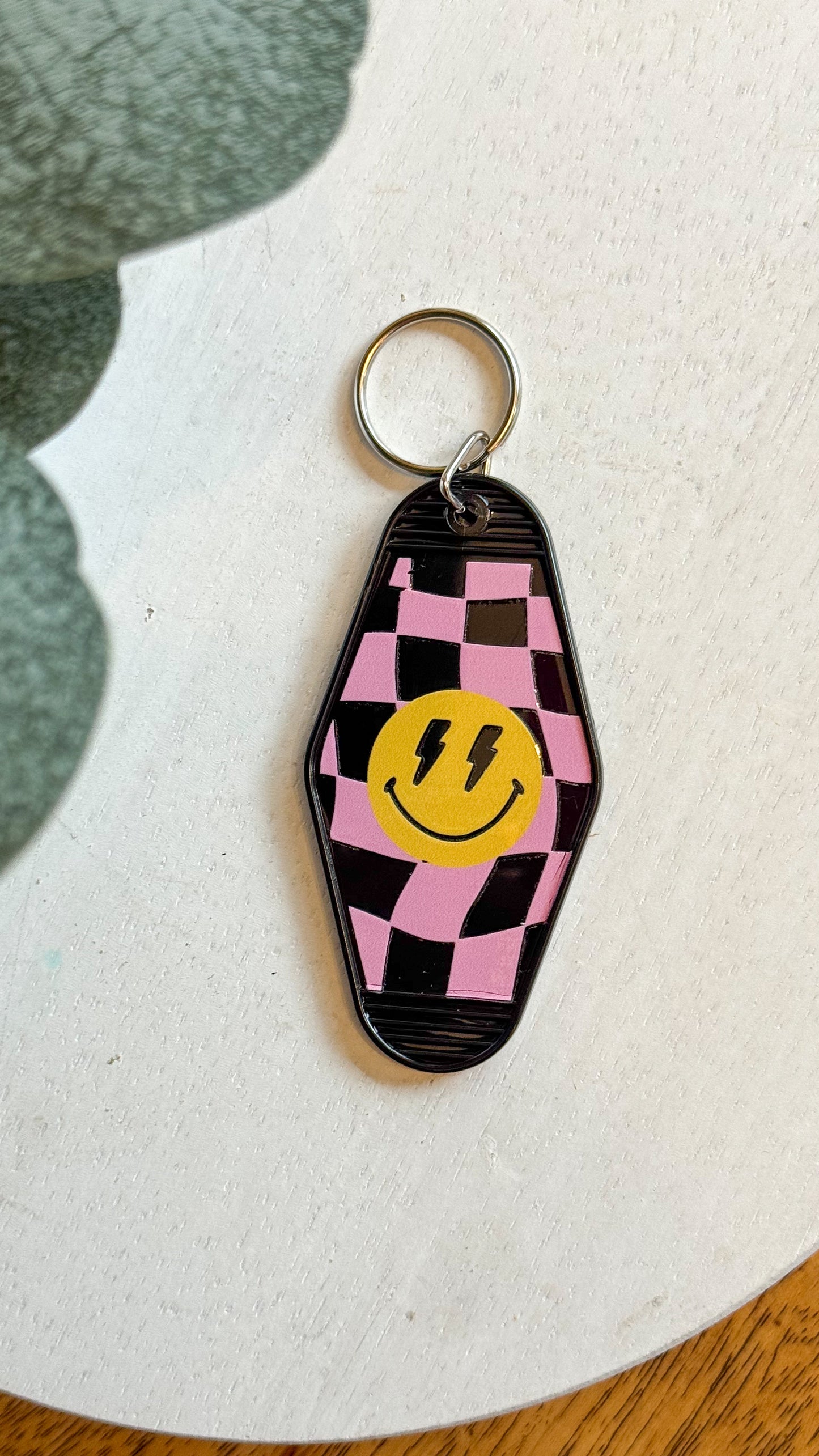 Smiley Checkered Keychain