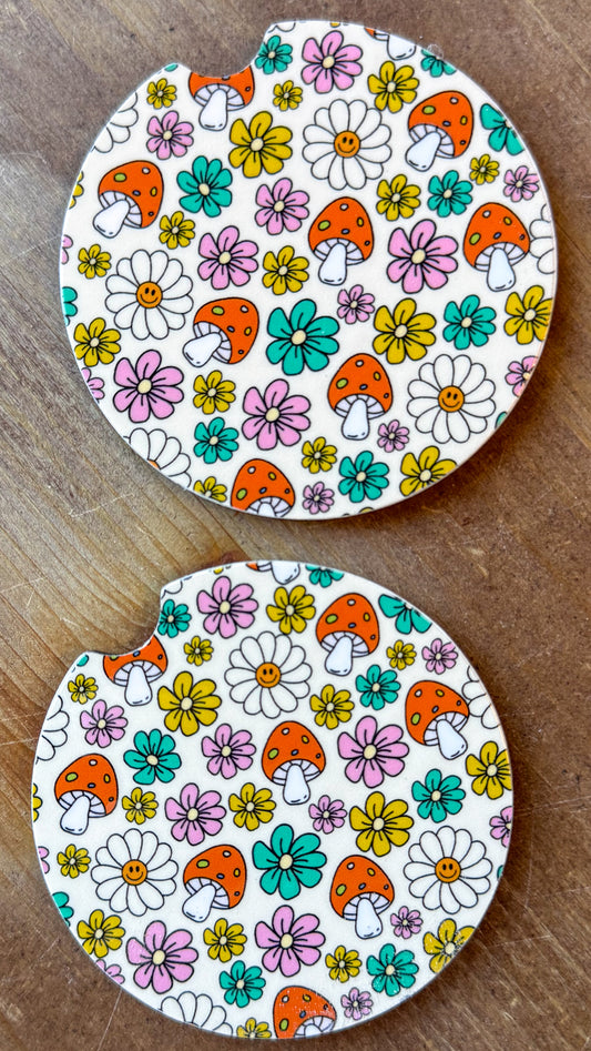 Bright Flowers + Mushies Coaster